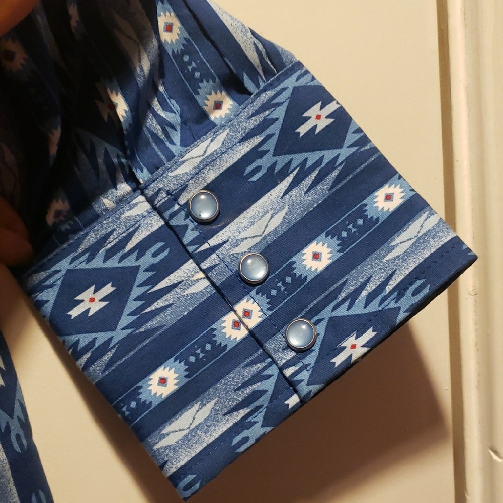 Wrangler W Men Blue Geometric Shirt,zise L - Picture 4 of 5